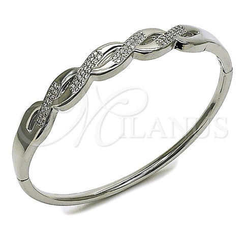 Rhodium Gold Filled Individual Bangle, Twist Design, with White Micro Pave, Polished, Rhodium Finish, 07.413.0008.1.04 (Thickness, Size 4 (2.25 Diameter))