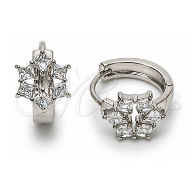 White Gold Filled Huggie Hoop, Cluster Design, with White Cubic Zirconia, Polished, Rhodium Finish, 02.210.0878.1.16
