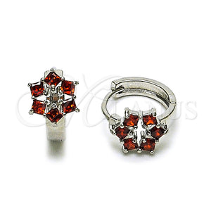White Gold Filled Hoop Earrings — Huggie Hoop Cluster Design with Garnet Cubic Zirconia — main product view — SKU 165061 | Oro Laminado Blanco aretes de aro — Huggie Hoop Cluster diseño with Garnet Cubic Zirconia — SKU 165061