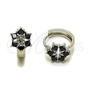 White Gold Filled Hoop Earrings — Huggie Hoop Cluster Design with Black Cubic Zirconia — main product view — SKU 165062 | Oro Laminado Blanco aretes de aro — Huggie Hoop Cluster diseño with negro Cubic Zirconia — SKU 165062
