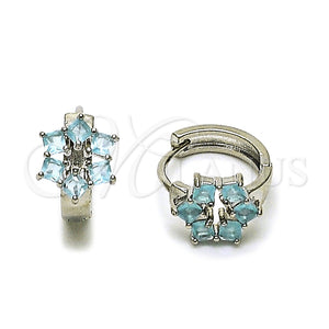 White Gold Filled Hoop Earrings — Huggie Hoop Cluster Design with Light Turquoise Cubic — main product view — SKU 165063 | Oro Laminado Blanco aretes de aro — Huggie Hoop Cluster diseño with Light Turquoise Cubic — SKU 165063
