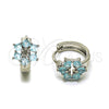 Rhodium Gold Filled Huggie Hoop, Cluster Design, with Light Turquoise Cubic Zirconia, Polished, Rhodium Finish, 02.210.0878.4.16