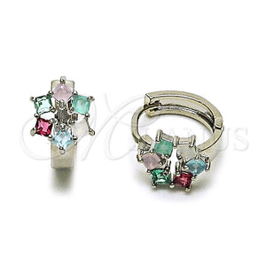 White Gold Filled Hoop Earrings — Huggie Hoop Cluster Design with Multicolor Cubic Zirconia — main product view — SKU 165064 | Oro Laminado Blanco aretes de aro — Huggie Hoop Cluster diseño with Multicolor Cubic Zirconia — SKU 165064