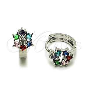White Gold Filled Hoop Earrings — Huggie Hoop Cluster Design with Multicolor Cubic Zirconia — main product view — SKU 165065 | Oro Laminado Blanco aretes de aro — Huggie Hoop Cluster diseño with Multicolor Cubic Zirconia — SKU 165065