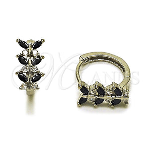 White Gold Filled Hoop Earrings — Huggie Hoop Butterfly Design with Black and White — main product view — SKU 165066 | Oro Laminado Blanco aretes de aro — Huggie Hoop mariposa diseño with negro and blanco — SKU 165066