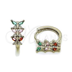 White Gold Filled Hoop Earrings — Huggie Hoop Butterfly Design with Multicolor Cubic Zirconia — main product view — SKU 165067 | Oro Laminado Blanco aretes de aro — Huggie Hoop mariposa diseño with Multicolor Cubic Zirconia — SKU 165067
