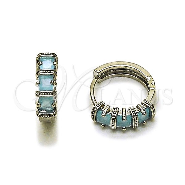 White Gold Filled Hoop Earrings — Huggie Hoop with Light Turquoise Cubic Zirconia Polished — main product view — SKU 165069 | Oro Laminado Blanco aretes de aro — Huggie Hoop with Light Turquoise Cubic Zirconia pulido — SKU 165069