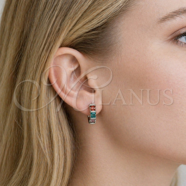 White Gold Filled Hoop Earrings — Huggie Hoop with Multicolor Cubic Zirconia Polished 02. — alternate product view — SKU 165070 | Oro Laminado Blanco aretes de aro — Huggie Hoop with Multicolor Cubic Zirconia pulido 02. — SKU 165070