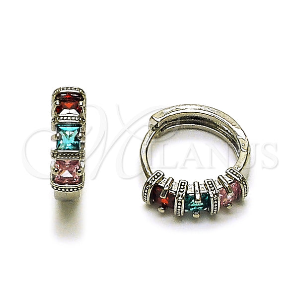White Gold Filled Hoop Earrings — Huggie Hoop with Multicolor Cubic Zirconia Polished 02. — main product view — SKU 165070 | Oro Laminado Blanco aretes de aro — Huggie Hoop with Multicolor Cubic Zirconia pulido 02. — SKU 165070