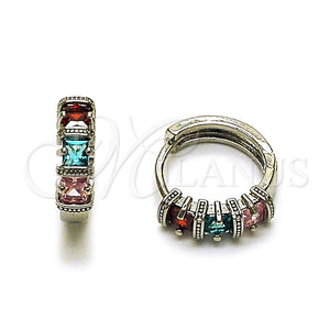 White Gold Filled Hoop Earrings — Huggie Hoop with Multicolor Cubic Zirconia Polished 02. — main product view — SKU 165070 | Oro Laminado Blanco aretes de aro — Huggie Hoop with Multicolor Cubic Zirconia pulido 02. — SKU 165070