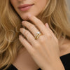 Oro Laminado Multi Stone Ring, Gold Filled Style Nail and Ball Design, with Ivory Pearl and White Micro Pave, Polished, Golden Finish, 01.438.0004.1 (One size fits all)