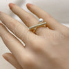 Oro Laminado Multi Stone Ring, Gold Filled Style Ball Design, with White Micro Pave and Ivory Pearl, Polished, Golden Finish, 01.438.0005.1 (One size fits all)