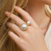 Oro Laminado Multi Stone Ring, Gold Filled Style Ball Design, with Ivory Pearl, Polished, Golden Finish, 01.438.0006.1 (One size fits all)