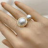 Oro Laminado Multi Stone Ring, Gold Filled Style Ball Design, with Ivory Pearl, Polished, Golden Finish, 01.438.0006.1 (One size fits all)