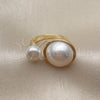 Oro Laminado Multi Stone Ring, Gold Filled Style Ball Design, with Ivory Pearl, Polished, Golden Finish, 01.438.0006.1 (One size fits all)