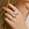 Oro Laminado Multi Stone Ring, Gold Filled Style Ball Design, with Ivory Pearl, Polished, Golden Finish, 01.438.0007.1 (One size fits all)