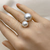 Oro Laminado Multi Stone Ring, Gold Filled Style Ball Design, with Ivory Pearl, Polished, Golden Finish, 01.438.0007.1 (One size fits all)
