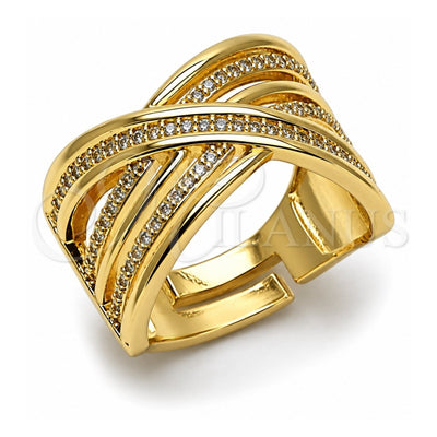 Oro Laminado Multi Stone Ring, Gold Filled Style Twist Design, with White Micro Pave, Polished, Golden Finish, 01.438.0008.1 (One size fits all)