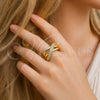 Oro Laminado Multi Stone Ring, Gold Filled Style Twist Design, with White Micro Pave, Polished, Golden Finish, 01.438.0012.1 (One size fits all)