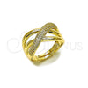 Oro Laminado Multi Stone Ring, Gold Filled Style Twist Design, with White Micro Pave, Polished, Golden Finish, 01.438.0012.1 (One size fits all)