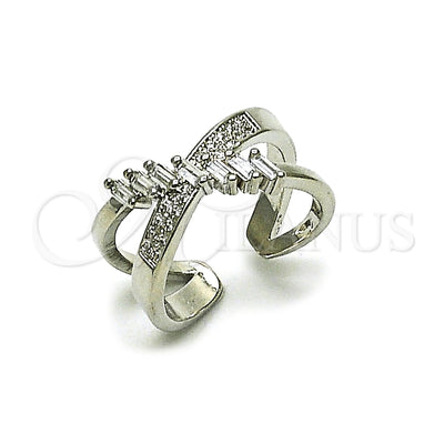 Rhodium Gold Filled Multi Stone Ring, Baguette Design, with White Cubic Zirconia and White Micro Pave, Polished, Rhodium Finish, 01.438.0014 (One size fits all)
