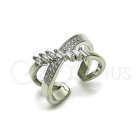 Rhodium Gold Filled Multi Stone Ring, Baguette Design, with White Cubic Zirconia and White Micro Pave, Polished, Rhodium Finish, 01.438.0014 (One size fits all)