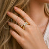 Oro Laminado Multi Stone Ring, Gold Filled Style Baguette Design, with White Cubic Zirconia and White Micro Pave, Polished, Golden Finish, 01.438.0014.1 (One size fits all)