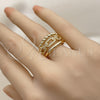 Oro Laminado Multi Stone Ring, Gold Filled Style Paperclip and Twist Design, with White Micro Pave, Polished, Golden Finish, 01.438.0018.1 (One size fits all)