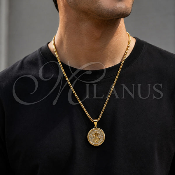 Gold Filled Pendant — Fancy Pendant Money Sign Design with White Cubic — alternate product view — SKU 165092 | Oro Laminado dije — elegante Pendant Money Sign diseño with blanco Cubic — SKU 165092