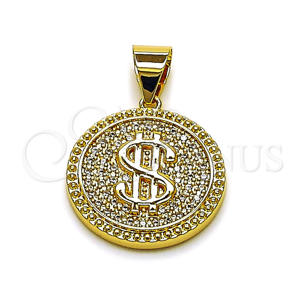 Gold Filled Pendant — Fancy Pendant Money Sign Design with White Cubic — main product view — SKU 165092 | Oro Laminado dije — elegante Pendant Money Sign diseño with blanco Cubic — SKU 165092