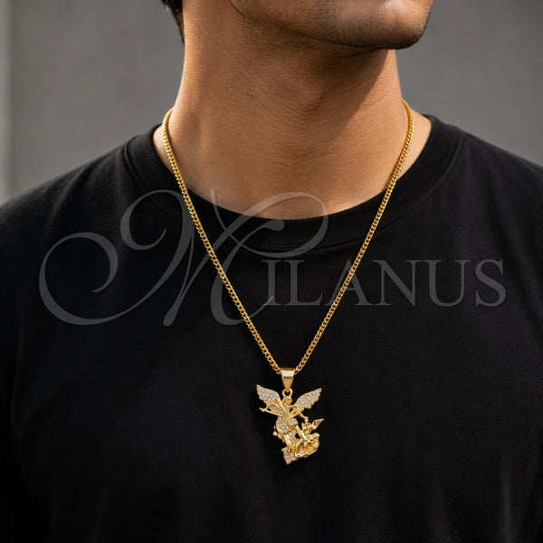 Gold Filled Pendant — Religious Pendant Money Sign Design with White Micro — alternate product view — SKU 165093 | Oro Laminado dije — Religious Pendant Money Sign diseño with blanco Micro — SKU 165093
