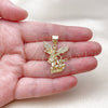 Oro Laminado Religious Pendant, Gold Filled Style Money Sign Design, with White Micro Pave, Polished, Golden Finish, 05.342.0239