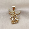 Oro Laminado Religious Pendant, Gold Filled Style Money Sign Design, with White Micro Pave, Polished, Golden Finish, 05.342.0239