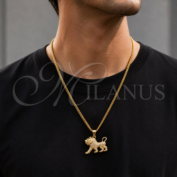 Gold Filled Pendant — Fancy Pendant Lion Design with White Cubic Zirconia — alternate product view — SKU 165095 | Oro Laminado dije — elegante Pendant Lion diseño with blanco Cubic Zirconia — SKU 165095