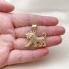 Oro Laminado Fancy Pendant, Gold Filled Style Lion Design, with White Cubic Zirconia, Polished, Golden Finish, 05.342.0241