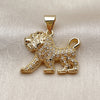 Oro Laminado Fancy Pendant, Gold Filled Style Lion Design, with White Cubic Zirconia, Polished, Golden Finish, 05.342.0241