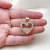 Oro Laminado Fancy Pendant, Gold Filled Style Heart Design, with White Cubic Zirconia, Polished, Golden Finish, 05.342.0242