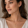 Oro Laminado Religious Pendant, Gold Filled Style Cross Design, with White Cubic Zirconia, Polished, Golden Finish, 05.342.0243