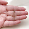 Oro Laminado Religious Pendant, Gold Filled Style Cross Design, with White Cubic Zirconia, Polished, Golden Finish, 05.342.0243