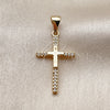 Oro Laminado Religious Pendant, Gold Filled Style Cross Design, with White Cubic Zirconia, Polished, Golden Finish, 05.342.0243