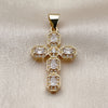 Oro Laminado Religious Pendant, Gold Filled Style Cross and Cluster Design, with White Cubic Zirconia and White Micro Pave, Polished, Golden Finish, 05.342.0244