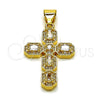 Oro Laminado Religious Pendant, Gold Filled Style Cross and Cluster Design, with White Cubic Zirconia and White Micro Pave, Polished, Golden Finish, 05.342.0244