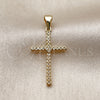 Oro Laminado Religious Pendant, Gold Filled Style Cross Design, with White Cubic Zirconia, Polished, Golden Finish, 05.342.0245