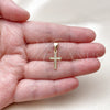 Oro Laminado Religious Pendant, Gold Filled Style Cross Design, with White Micro Pave, Polished, Golden Finish, 05.342.0246
