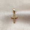 Oro Laminado Religious Pendant, Gold Filled Style Cross Design, with White Micro Pave, Polished, Golden Finish, 05.342.0246