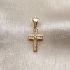 Oro Laminado Religious Pendant, Gold Filled Style Cross Design, with White Micro Pave, Polished, Golden Finish, 05.342.0247