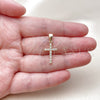 Oro Laminado Religious Pendant, Gold Filled Style Cross Design, with White Cubic Zirconia, Polished, Golden Finish, 05.342.0248