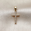 Oro Laminado Religious Pendant, Gold Filled Style Cross Design, with White Cubic Zirconia, Polished, Golden Finish, 05.342.0248