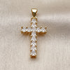 Oro Laminado Religious Pendant, Gold Filled Style Cross Design, with White Cubic Zirconia, Polished, Golden Finish, 05.342.0249
