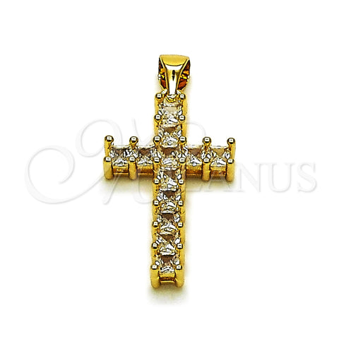 Oro Laminado Religious Pendant, Gold Filled Style Cross Design, with White Cubic Zirconia, Polished, Golden Finish, 05.342.0249